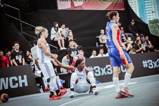 3 Perrine Le Leuch (FRA) - 7 Sabrina Palie (FRA) - 4 Andra Haas (ROU) - France v Romania, 2016 FIBA 3x3 World Championships - Women, Pool, 12 October 2016