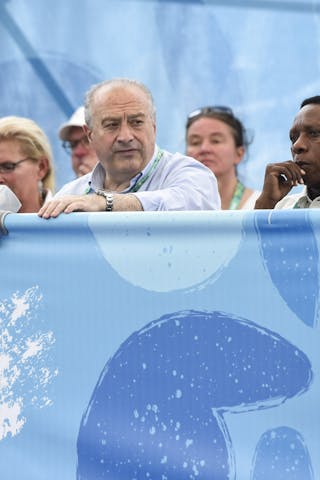 FIBA President Horacio Muratore watched the 3x3 action at the Youth Olympic Games