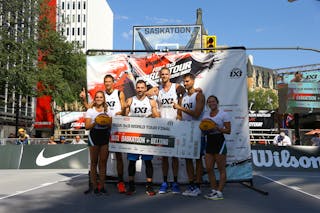 4 Jasmin Hercegovac (SLO) - 5 Ales Kunc (SLO) - 6 Tomo čajič (SLO) - 7 Blaz Cresnar (SLO) - Ljubljana accepts their FIBA 3x3 World Tour Saskatoon award.