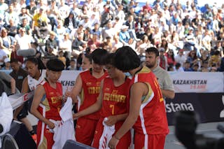 7 Yu 瑜 Zhang 张 (CHN) - 6 Yi Fan 一凡 Liang 梁 (CHN) - 5 Ze Wen 泽雯 Zhou 周 (CHN) - 4 Jia Jia 佳佳 Hu 胡 (CHN) - USA v China, 2016 FIBA 3x3 U18 World Championships - Women, Last 8, 5 June 2016
