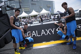 Posing in front of a Samsung Galaxy S4 A board at the Tokyo Masters 20-21 July 2013
