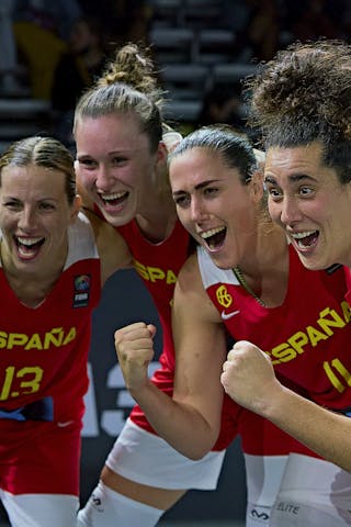 13 Sandra Ygueravide (ESP) - 10 Aitana Cuevas (ESP) - 11 Vega Gimeno (ESP) - 3 Marta Canella (ESP) - FIBA 3x3, World Tour 2021, Mtl, Can, Esplanade de la Place des Arts. Women final Spain vs Austria