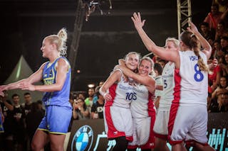 15 Michaela Uhrová (CZE) - 10 Sára Krumpholcová (CZE) - 8 Tereza Vorlová (CZE) - 5 Kateřina Novotná (CZE) - Czech Republic v Ukraine, 2016 FIBA 3x3 World Championships - Women, Final, 15 October 2016