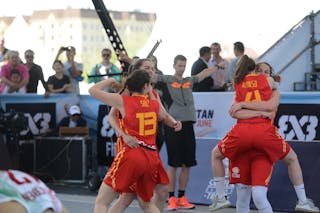 13 Laia Solé (ESP) - 10 Paula Ginzo (ESP) - 4 Lucia Alonso (ESP) - 3 Naira Cáceres Martell (ESP) - Hungary v Spain, 2016 FIBA 3x3 U18 World Championships - Women, Last 8, 5 June 2016