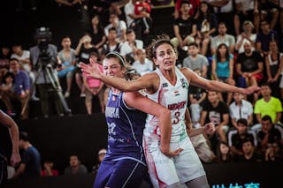 12 Patricia Vicente (AND) - 3 Petra Szabo (HUN) - Hungary v Andorra, 2016 FIBA 3x3 World Championships - Women, Pool, 11 October 2016
