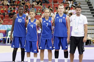 Team Czech Republic and Team France, Day 7 of the FIBA Basketball 3 on 3, during the Singapore 2010 Youth Olympic Games. 21/08/2010 Girls Classification 9-16 Team France, Day 7 of the FIBA Basketball 3 on 3, during the Singapore 2010 Youth Olympic Games. 21/08/2010 Girls Classification 9-16