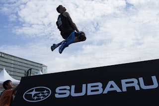 Lipek dunk over Subaru A-Board at the Subaru Dunk contest final at Tokyo Masters 20-21 July 2013