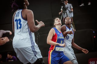 13 Dijon Sandra (FRA) - 9 Alice Nayo (FRA) - 2 Anda Boltașu (ROU) - France v Romania, 2016 FIBA 3x3 World Championships - Women, Pool, 12 October 2016