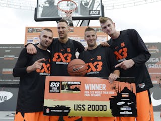 After winning the FIBA 3x3 World Tour and the FIBA 3x3 All Stars in 2013 representing the city of Brezovica&#44; Jasmin Hercegovac&#44; Ales Kunc&#44; Rok Smaka and Blaz Cresnar (left to right) will now represent Slovenia at the 2014 FIBA 3x3 World Championships.