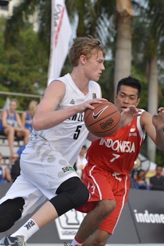 #5 Finn Delany . Team New Zealand vs #7 aziz. Team Indonesia. 2013 FIBA 3x3 U18 World Championships. 3x3 Game.