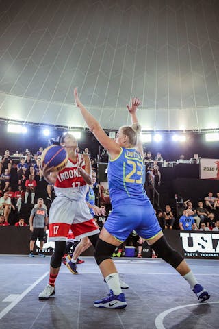 23 Ganna Zarytska (UKR) - 17 Fanny Kalumata (INA) - Indonesia v Ukraine, 2016 FIBA 3x3 World Championships - Women, Pool, 14 October 2016