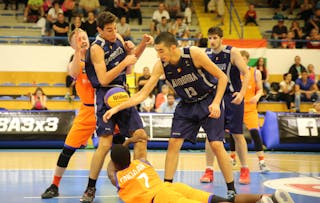 13 Alexis Bartolomé (AND) - 7 Kenyuoe Ondaan (NED) - Andorra v Netherlands, 2016 FIBA 3x3 U18 European Championships Qualifiers Hungary - Men, ML8C5, 17 July 2016