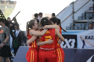 13 Laia Solé (ESP) - 10 Paula Ginzo (ESP) - 4 Lucia Alonso (ESP) - 3 Naira Cáceres Martell (ESP) - Hungary v Spain, 2016 FIBA 3x3 U18 World Championships - Women, Last 8, 5 June 2016