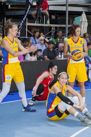 77 Andra Haas (ROU) - 44 Gabriela Marginean (ROU) - 12 Anca Sipos (ROU) - 6 Sonia Ursu (ROU) - Romania v Austria, 2016 FIBA 3x3 European Championships Qualifiers Andorra - Women, Pool, 25 June 2016