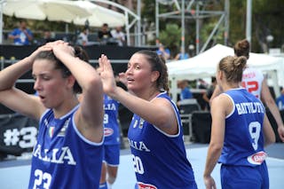 23 Giulia Bongiorno (ITA) - 20 Caterina Mattera (ITA) - 19 Carolina Salvestrini (ITA) - 9 Michela Battiloti (ITA) - Fiba U18 Europe Cup Qualifier Bari Game 7: Spain vs Italy 15-16